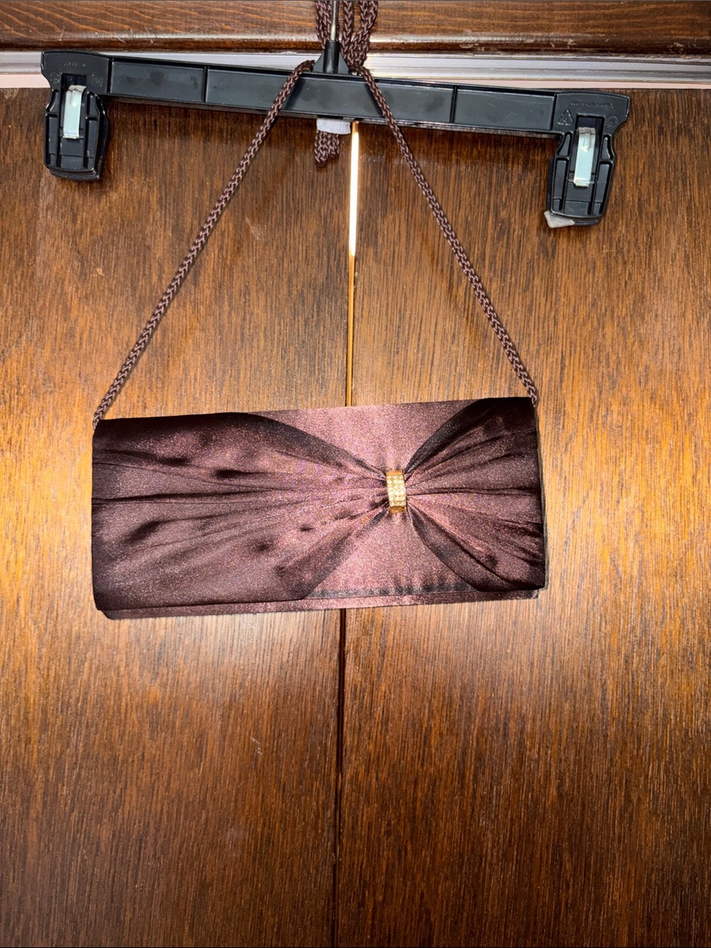 Brown Satin Evening Clutch with Gold Accent